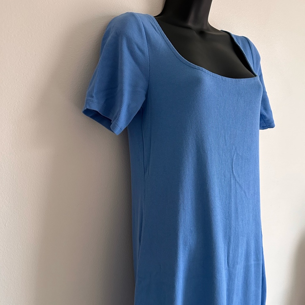 Old Navy Cornflower Blue Midi Dress Side Slits Square Neck EUC size L